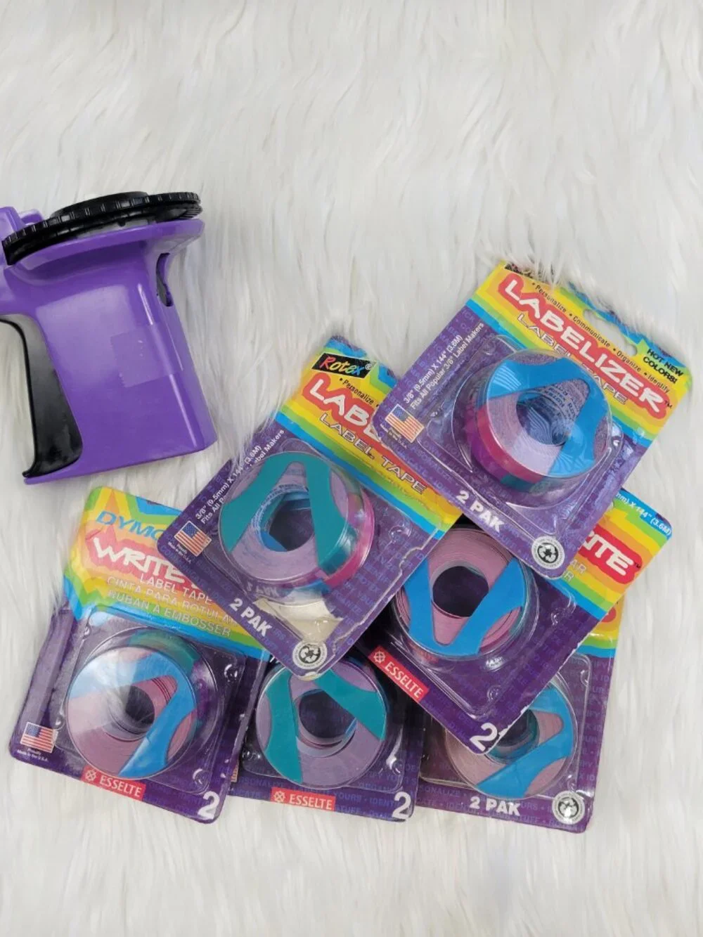 Vintage Rotex Label Maker & Dymo Write Brite & Labelizer Pink Purple Tape Sealed
